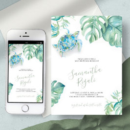 熱帯海タートルモンステラ葉赤ちゃんシャワー 招待状