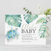 熱帯海タートルモンステラ葉赤ちゃんシャワー 招待状 (スタンド正面)