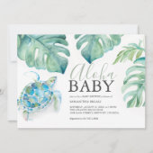 熱帯海タートルモンステラ葉赤ちゃんシャワー 招待状 (正面)