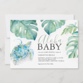 熱帯海タートルモンステラ葉赤ちゃんシャワー 招待状 (正面)