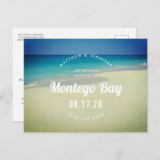 熱帯海ビーチサンドウェディング日付を保存 案内ポストカード (正面/裏面)