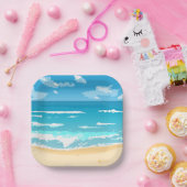 熱帯海ビーチシーン海岸景観 ペーパープレート (パーティー)