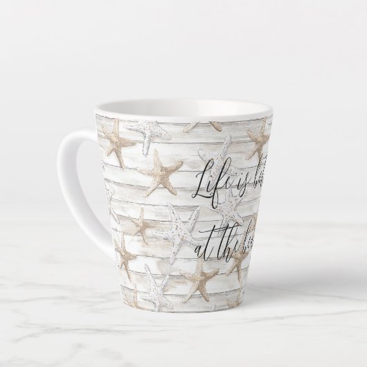 熱帯海ビーチ結婚ヒトデ カフェラテマグ (左アングル)