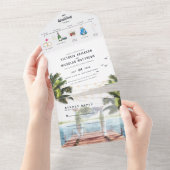 熱帯海ビーチ 図解入りの、写真付きの結婚| オールインワン招待状 (貼ってはがせる)