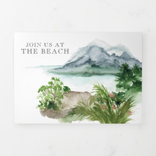 熱帯海ビーチ 図解入りの、写真付きの結婚| 三つ折り招待状 (カバー)