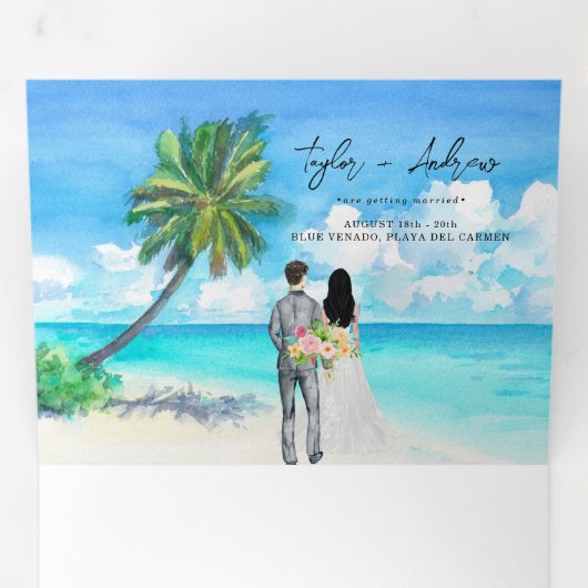 熱帯海ビーチ 図解入りの、写真付きの結婚| 三つ折り招待状 (内部最初)