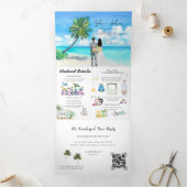熱帯海ビーチ 図解入りの、写真付きの結婚| 三つ折り招待状 (内部)