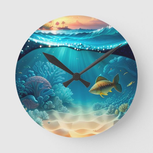 熱帯海中風景 ラウンド壁時計 (正面)