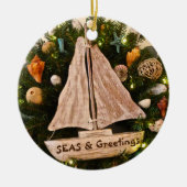 熱帯海岸の海と挨拶ビーチクリスマス セラミックオーナメント (正面)