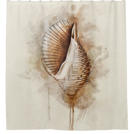 熱帯海岸の貝（水彩） シャワーカーテン (正面)