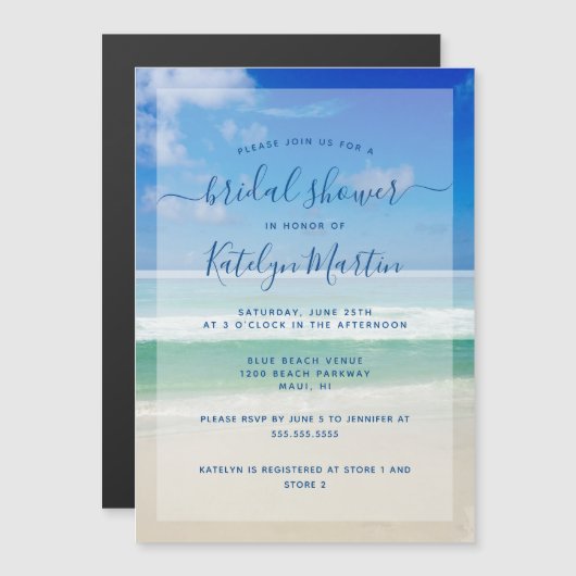 熱帯海波写真ビーチブライダルシャワー マグネット招待状 (正面/裏面)