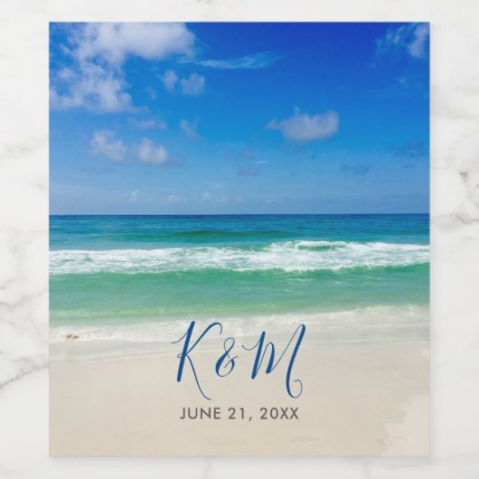 熱帯海波写真美しいビーチ結婚式 ワインラベル (シングルラベル)