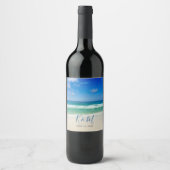 熱帯海波写真美しいビーチ結婚式 ワインラベル (正面)