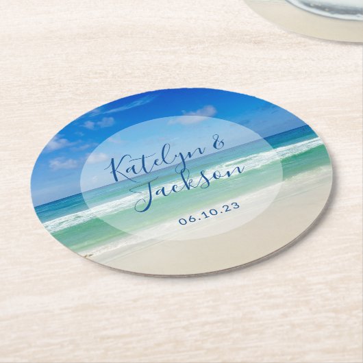 熱帯海波撮影ビーチ結婚式 ラウンドペーパーコースター (アングル)