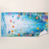 熱帯海洋生物の海水彩下 ビーチタオル (正面)