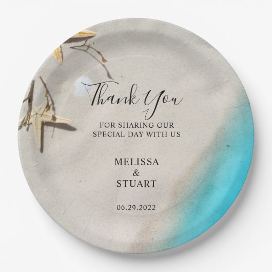 熱帯海砂ヒトデビーチサンキュー結婚ズ ペーパープレート (正面)