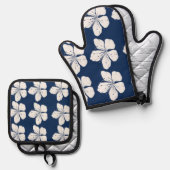 熱帯海軍の青と白 鍋つかみ&鍋敷きセット (正面/裏面)