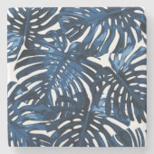 熱帯海軍ブルーホワイトジャングル葉 ストーンコースター (正面)