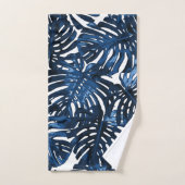 熱帯海軍ブルーホワイトジャングル葉 バスタオルセット (ハンドタオル)