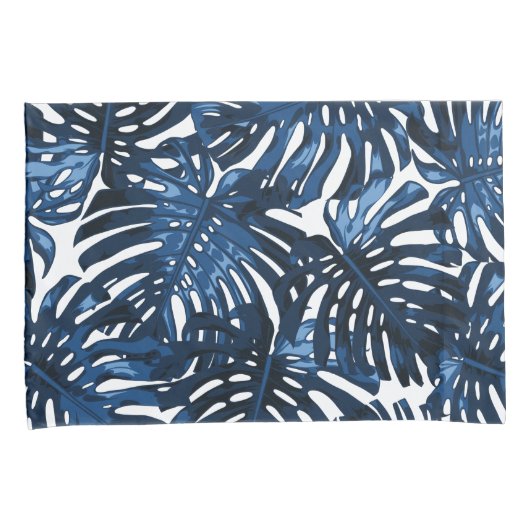 熱帯海軍ブルーホワイトジャングル葉 枕カバー (正面右)