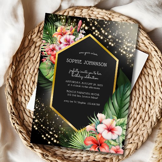 熱帯海辺の夜のダークウォーターの色の誕生日 招待状
