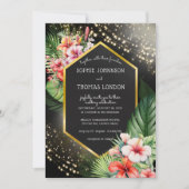 熱帯海辺の夜の暗い結婚水色 招待状 (正面)