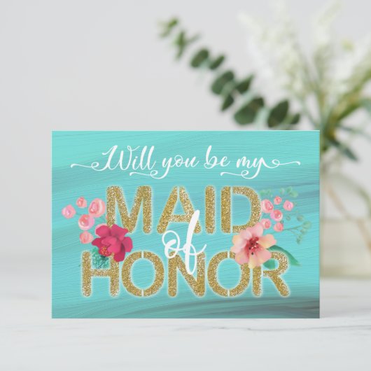 熱帯海金ゴールド私のメイド・オブ・オーナー（花嫁付き添い人） 招待状 (スタンド正面)