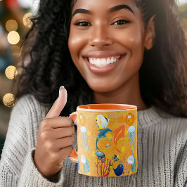 熱帯海魚マリンライフオレンジリーフサンゴ マグカップ