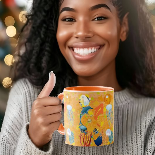 熱帯海魚マリンライフオレンジリーフサンゴ マグカップ