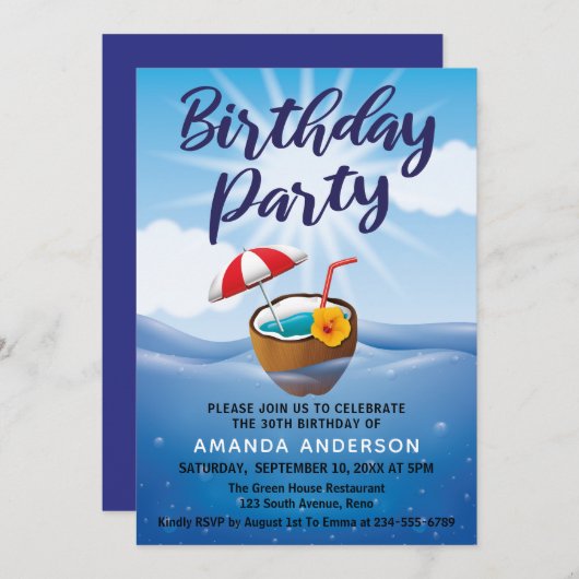 熱帯海30歳誕生日パーティー 招待状 (正面/裏面)