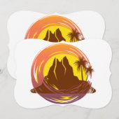 熱帯火山の風景とヤシの木が入ったバッジ (正面/裏面)
