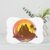 熱帯火山の風景とヤシの木が入ったバッジ (スタンド正面)