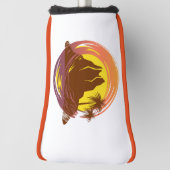 熱帯火山の風景とヤシの木が入ったバッジ ゴルフヘッドカバー (回転90)