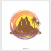 熱帯火山の風景とヤシの木が入ったバッジ シール (シート)
