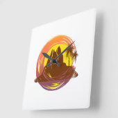 熱帯火山の風景とヤシの木が入ったバッジ スクエア壁時計 (傾斜)