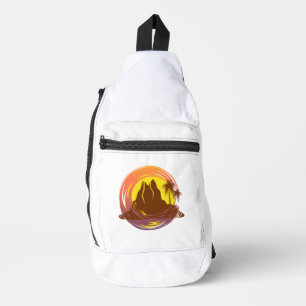 熱帯火山の風景とヤシの木が入ったバッジ スリングバッグ