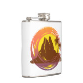 熱帯火山の風景とヤシの木が入ったバッジ フラスク (右)