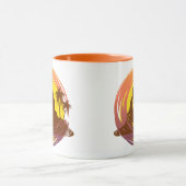 熱帯火山の風景とヤシの木が入ったバッジ マグカップ (中央)