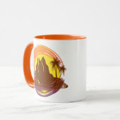 熱帯火山の風景とヤシの木が入ったバッジ マグカップ (正面左)