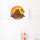 熱帯火山の風景とヤシの木が入ったバッジ 横断幕 (インサイチュ)