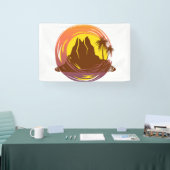 熱帯火山の風景とヤシの木が入ったバッジ 横断幕 (トレードショー)