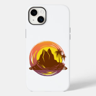 熱帯火山の風景とヤシの木が入ったバッジ Case-Mate iPhone 14 PLUSケース