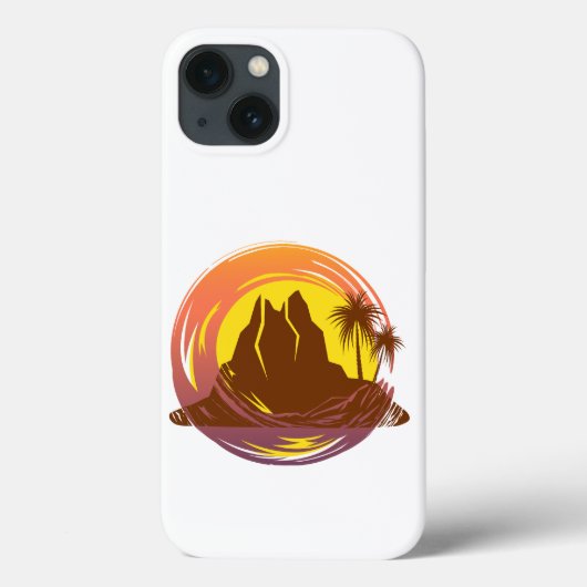 熱帯火山の風景とヤシの木が入ったバッジ Case-Mate iPhoneケース (裏面)