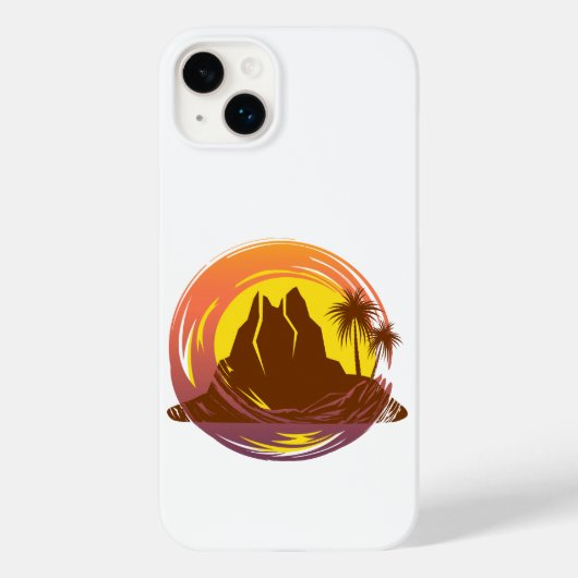 熱帯火山の風景とヤシの木が入ったバッジ Case-Mate iPhoneケース (裏面)