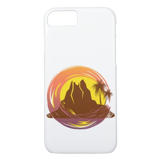熱帯火山の風景とヤシの木が入ったバッジ Case-Mate iPhoneケース (裏面)