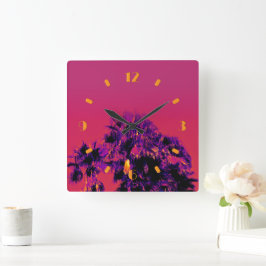 熱帯熱パームツリーナンバリングウォールクロック スクエア壁時計