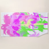 熱帯熱波ネオンハワイアンヤシの木 – 白 ビーチタオル (正面)