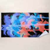 熱帯熱波ネオンハワイアンヤシの木 – 黒 ビーチタオル (正面)