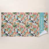 熱帯犬カラフル夏がパーソナライズされたかわいい ビーチタオル (正面)