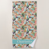 熱帯犬カラフル夏がパーソナライズされたかわいい ビーチタオル (正面)